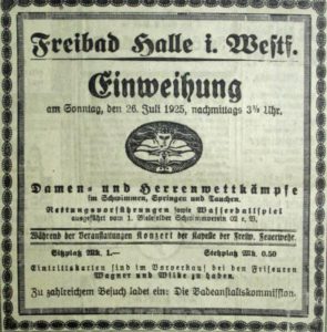 Anzeige zur Freibaderöffnung, Haller Kreisblatt vom 26. Juli 1925